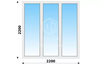 Трехстворчатое пластиковое окно 2200x2200 Г-Г-Г